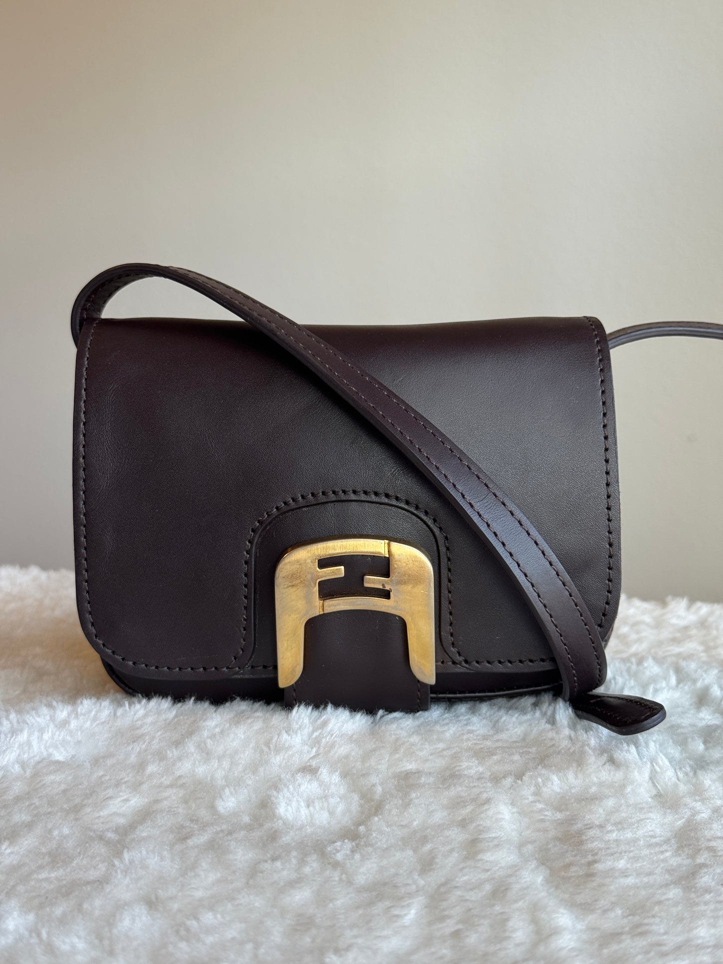 FENDI Chameleon Mini Crossbody Leather Dark Brown