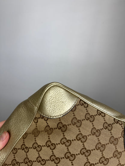 GUCCI Bree Small Handbag GG Canvas metallic Gold