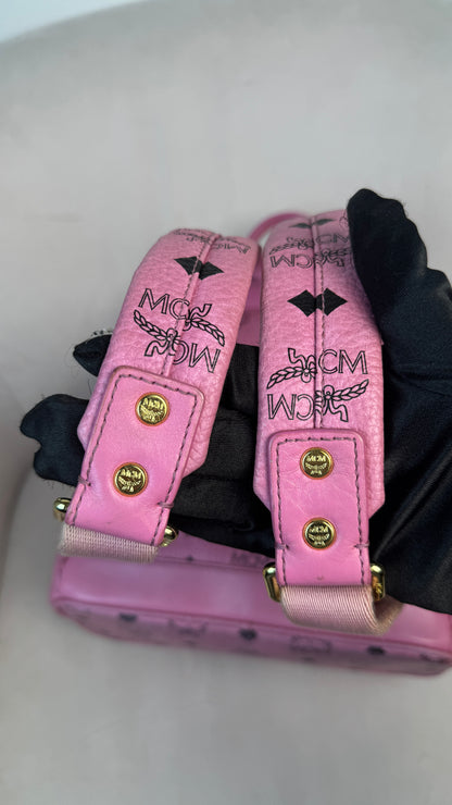 MCM Pink Visetos Stark backpack with gold-toned hardwar