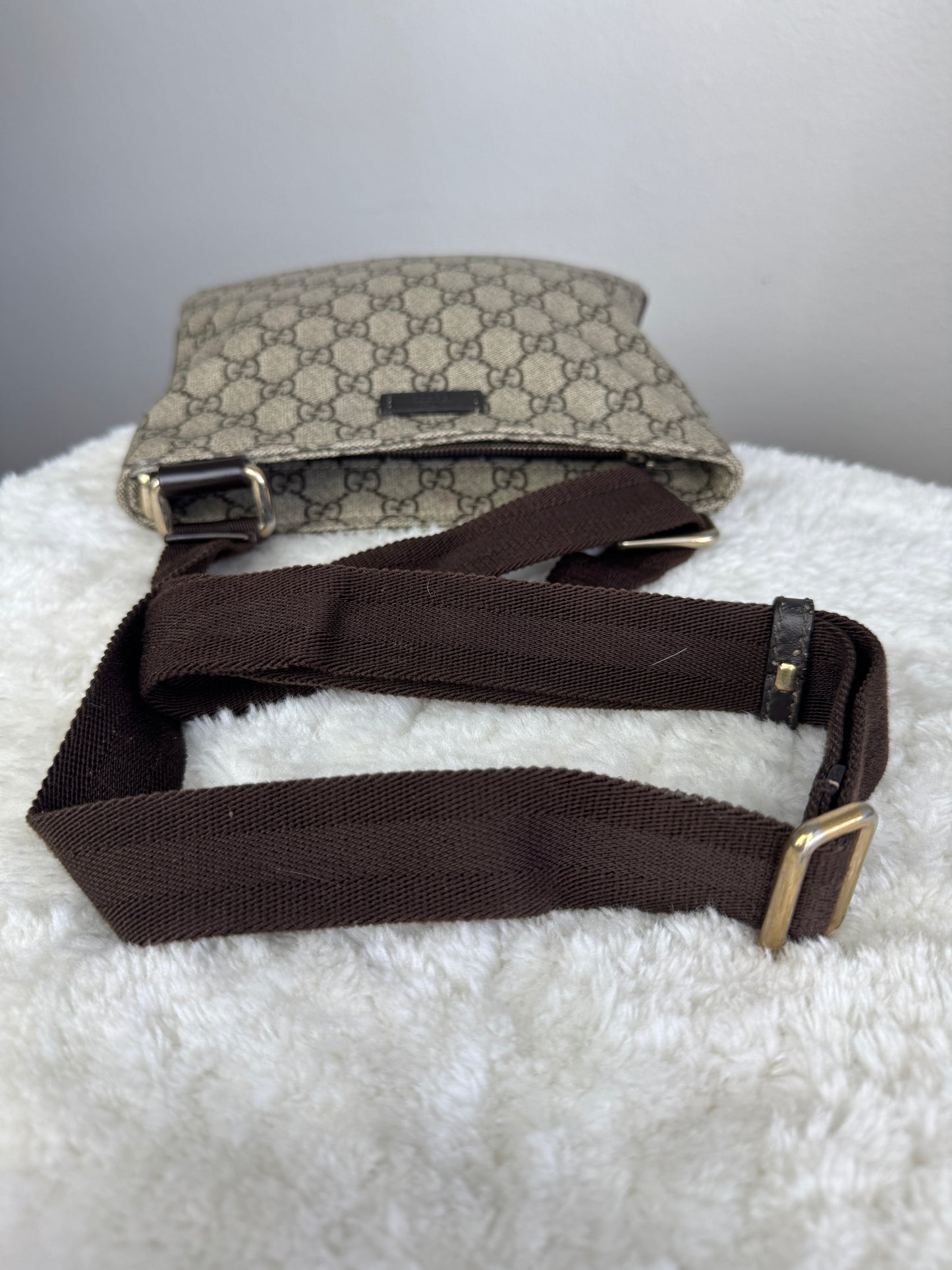 GUCCI Flat Mini Crossbody GG Supreme Coated canvas Brown