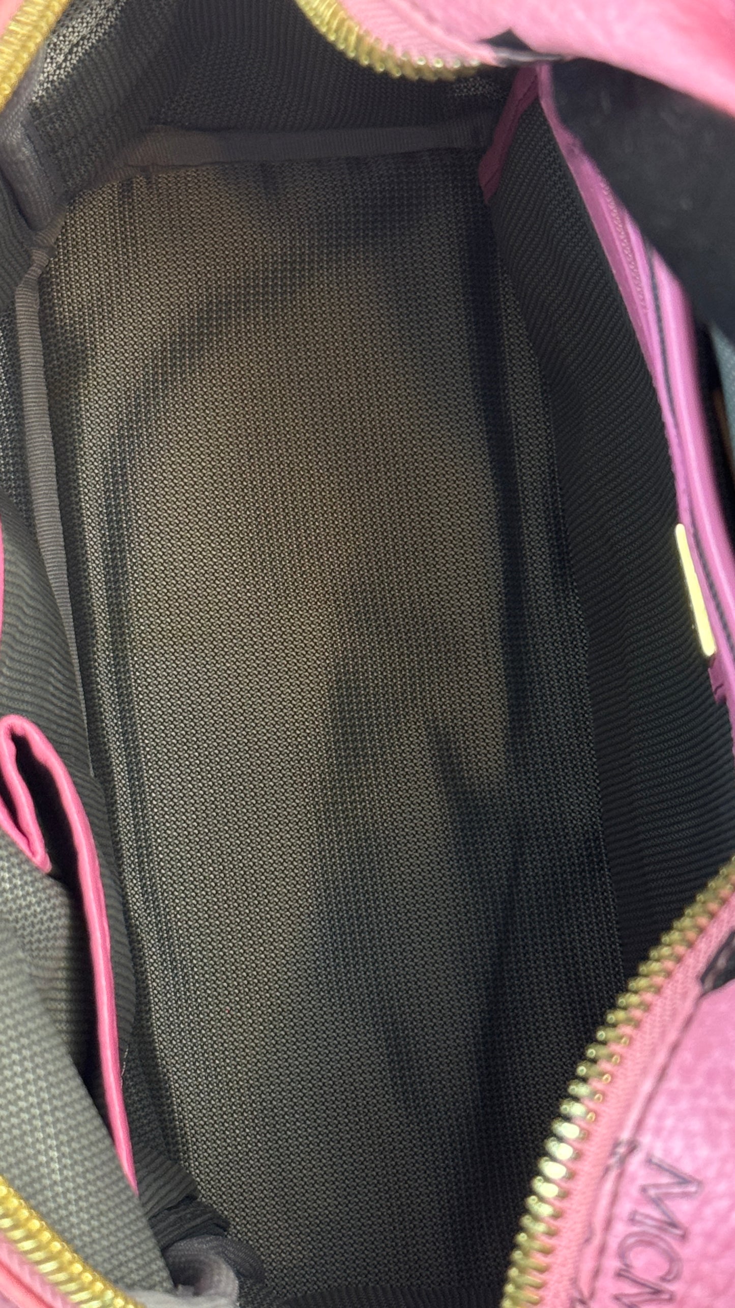 MCM Pink Visetos Stark backpack with gold-toned hardwar