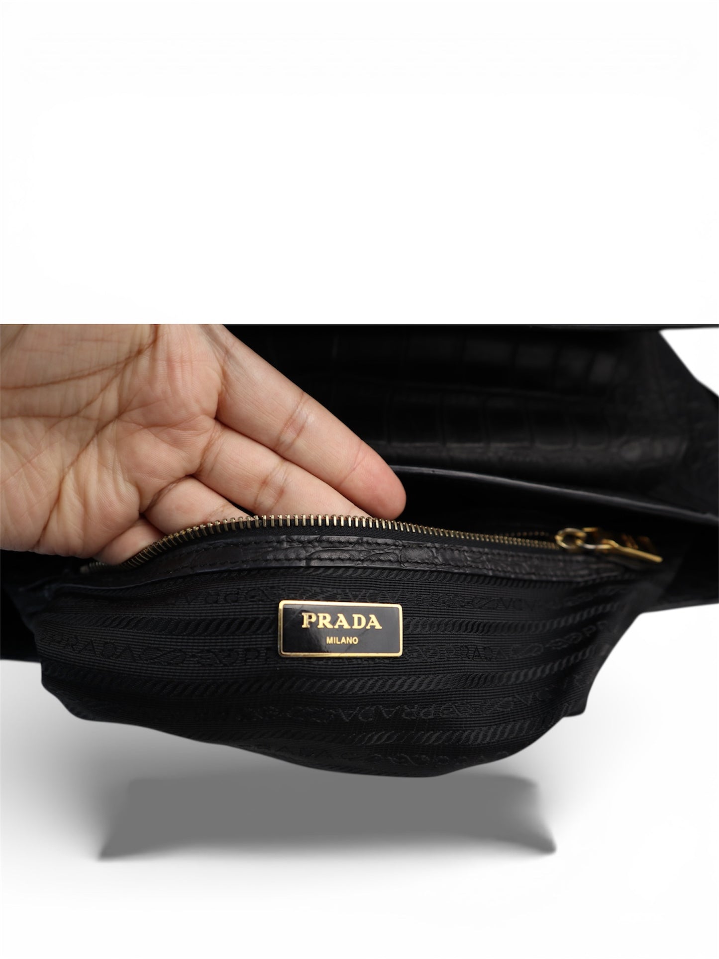 Prada Croc-Embossed Leather Top Handle Bag – Medium