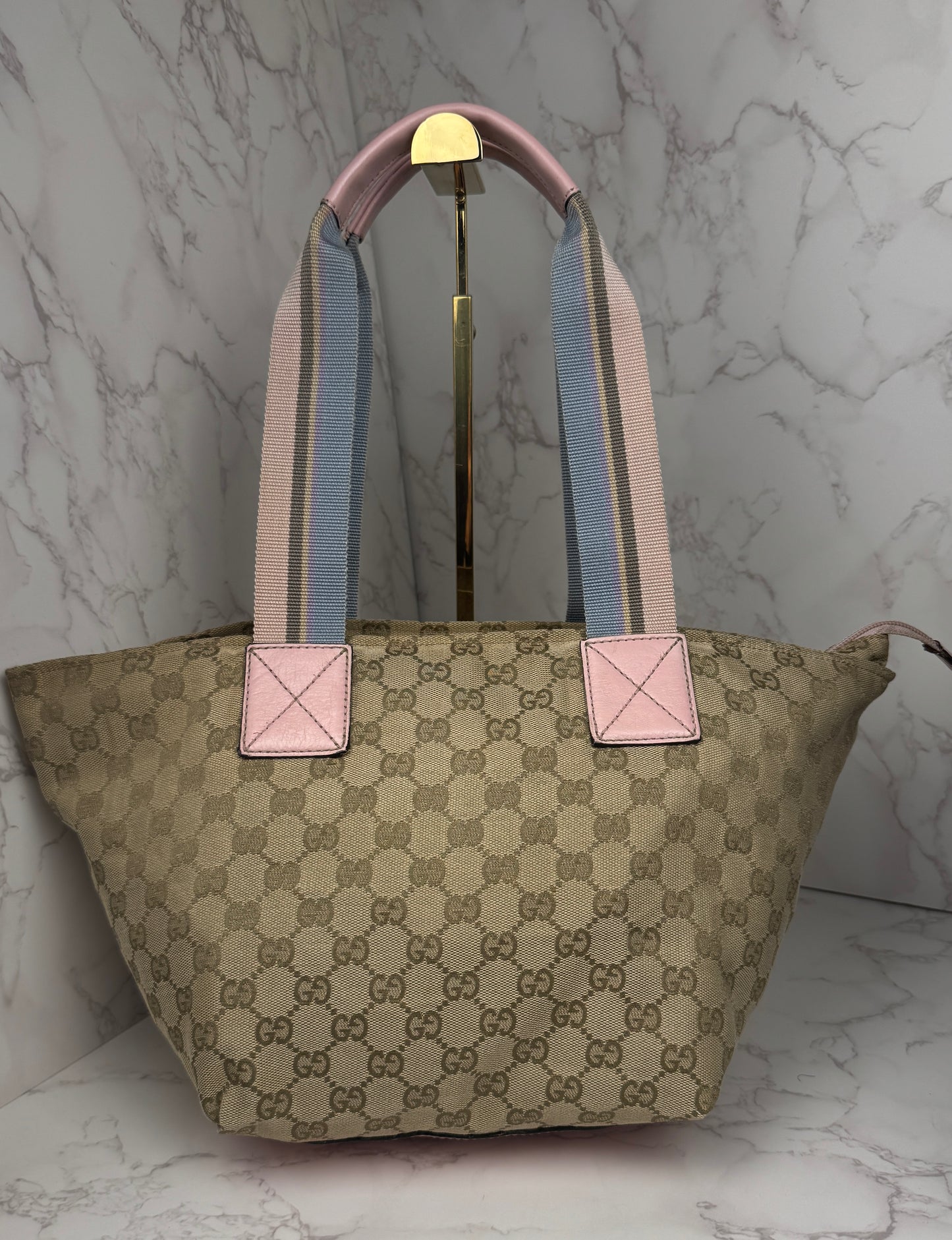 Gucci Web Tote Pink&Blue GG Canvas