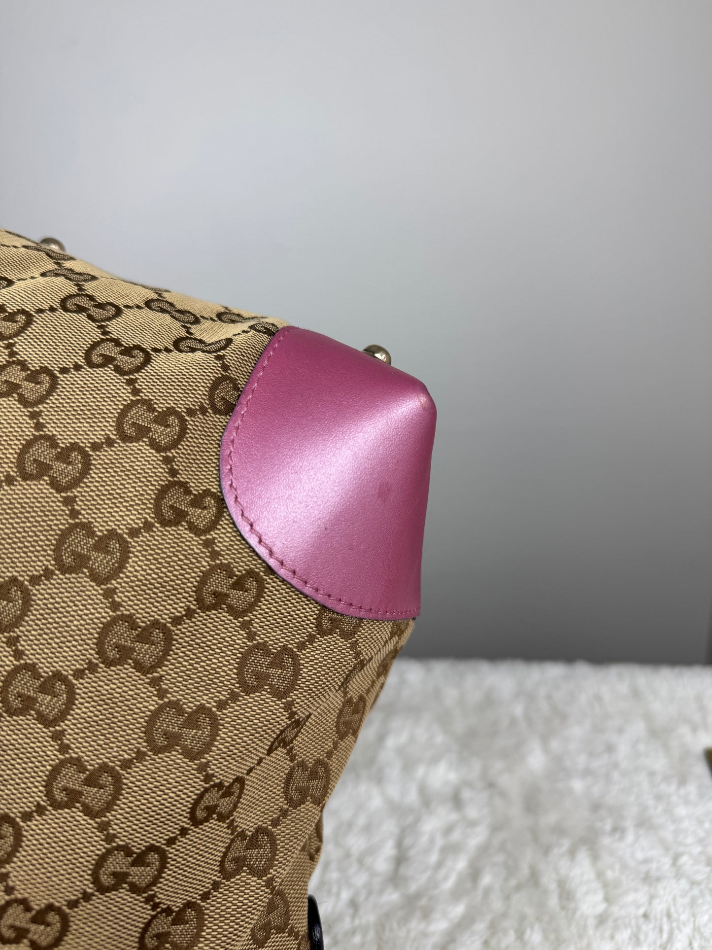 GUCCI Heart Bit Handbag with strap GG Canvas Pink