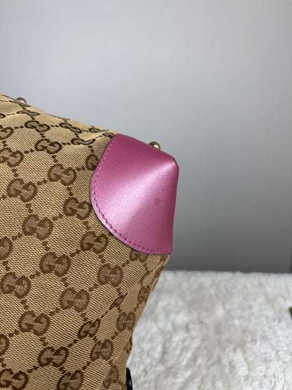 GUCCI Heart Bit Handbag with strap GG Canvas Pink