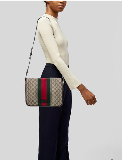 Gucci Web Flap Messenger Coated Canvas Brown