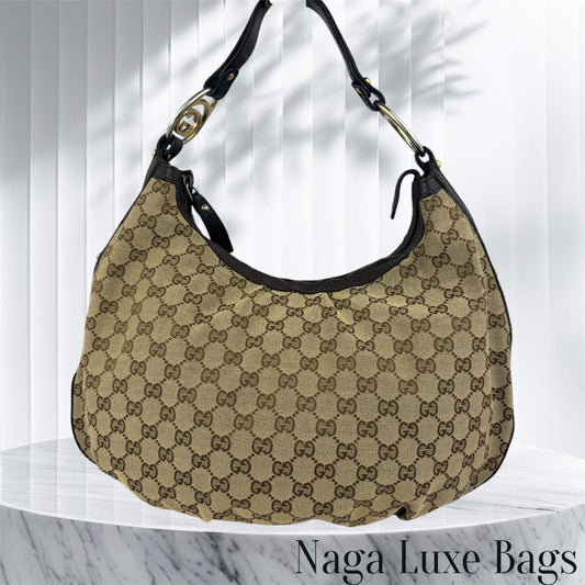 Gucci Hobo GG Interlocking Canvas Brown