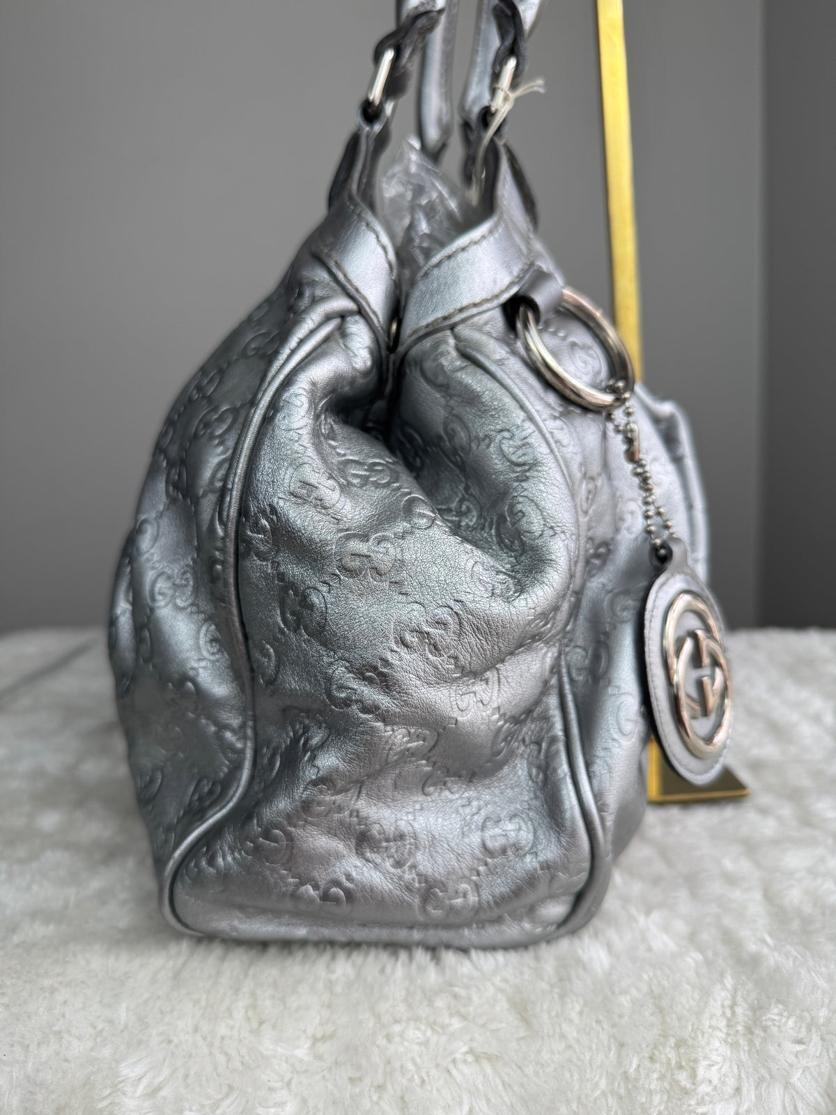 GUCCI sukey Guccissima Leather  Metallic Silver