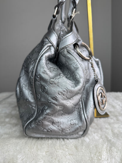 GUCCI sukey Guccissima Leather  Metallic Silver