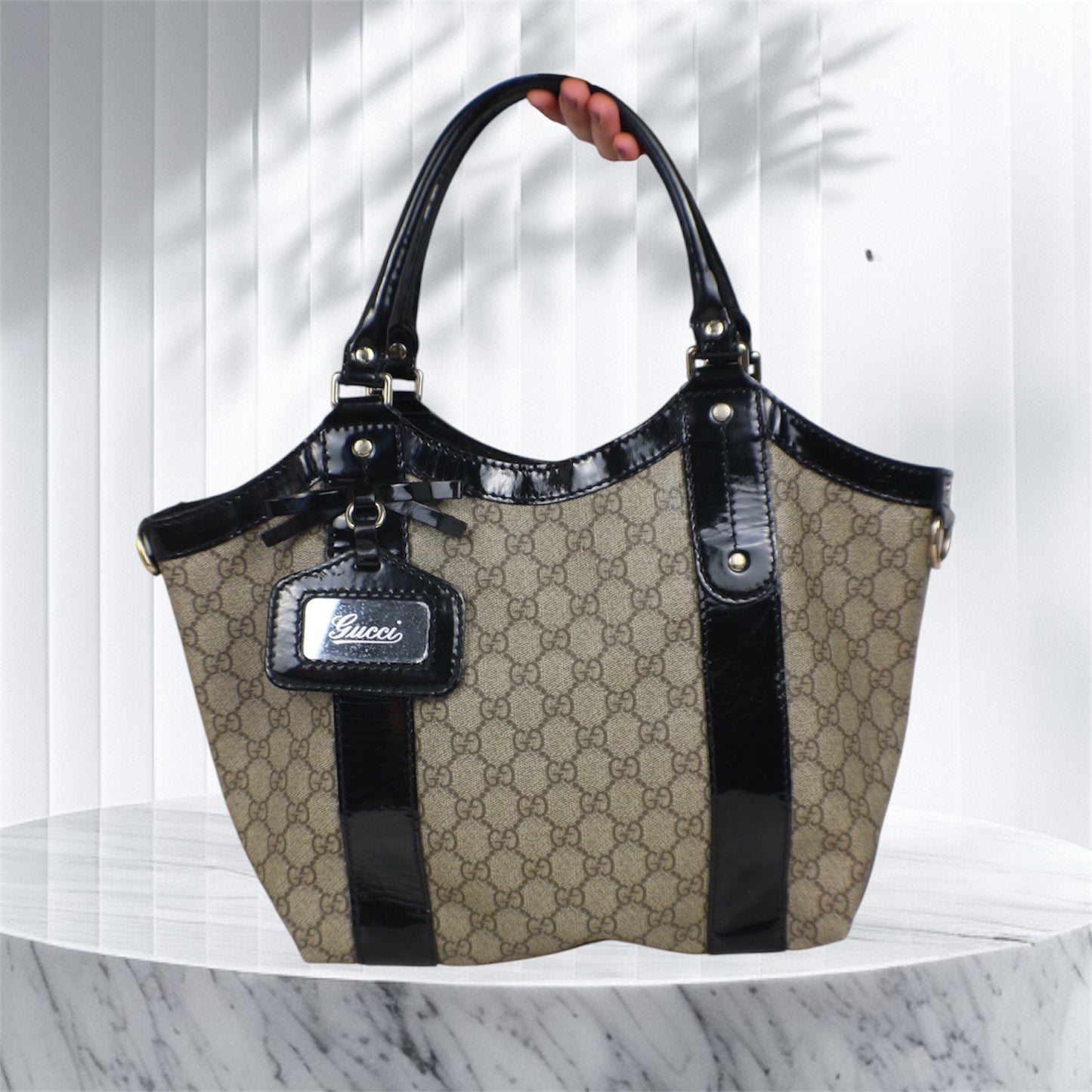 Gucci GG Supreme Ribbon Tote Coated Canvas Bag