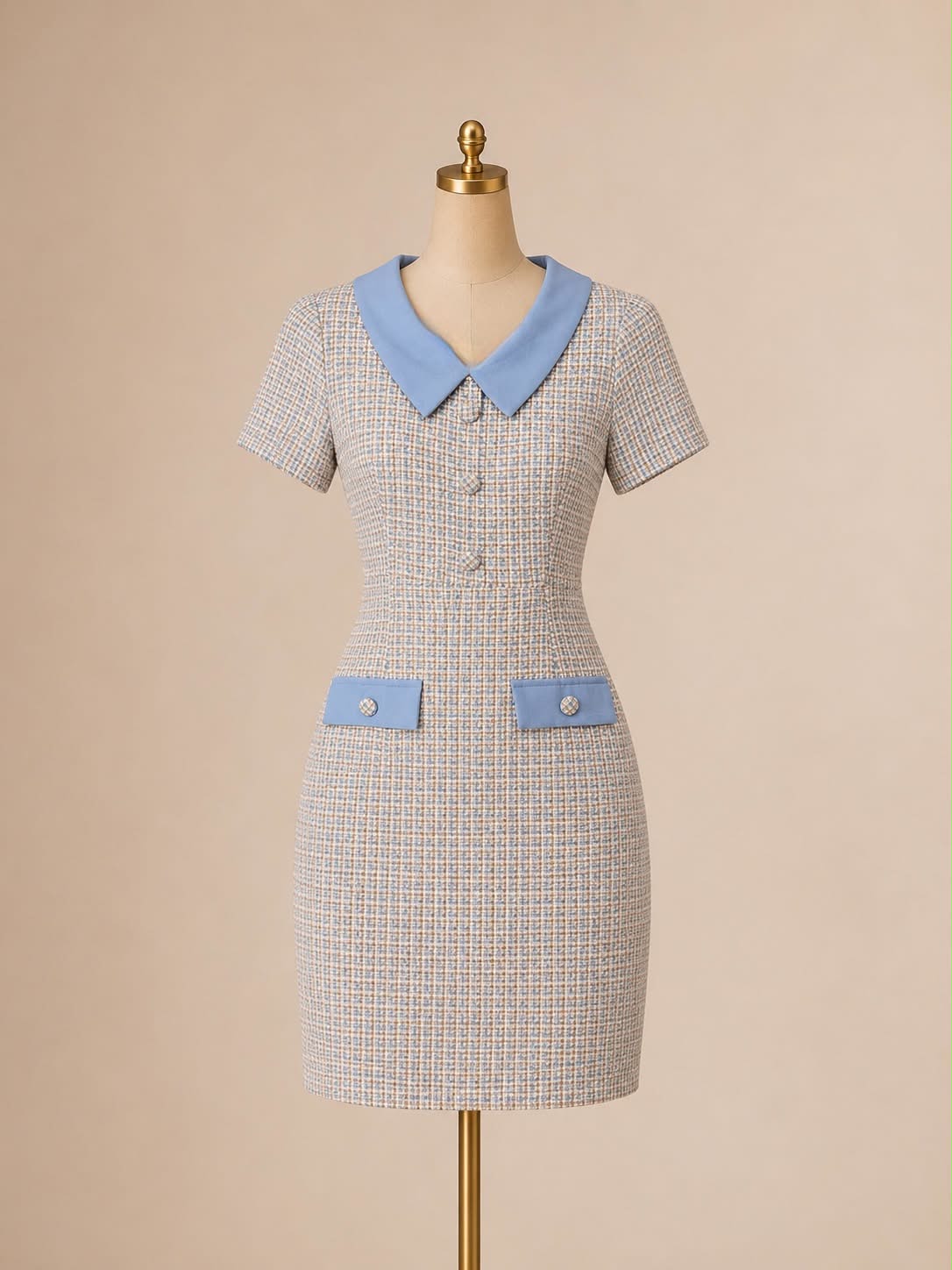 D9👗Pre-Owned Sky Blue Tweed Mini Dress (All sale are Final)