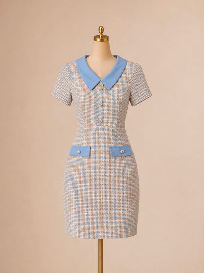 D9👗Pre-Owned Sky Blue Tweed Mini Dress (All sale are Final)