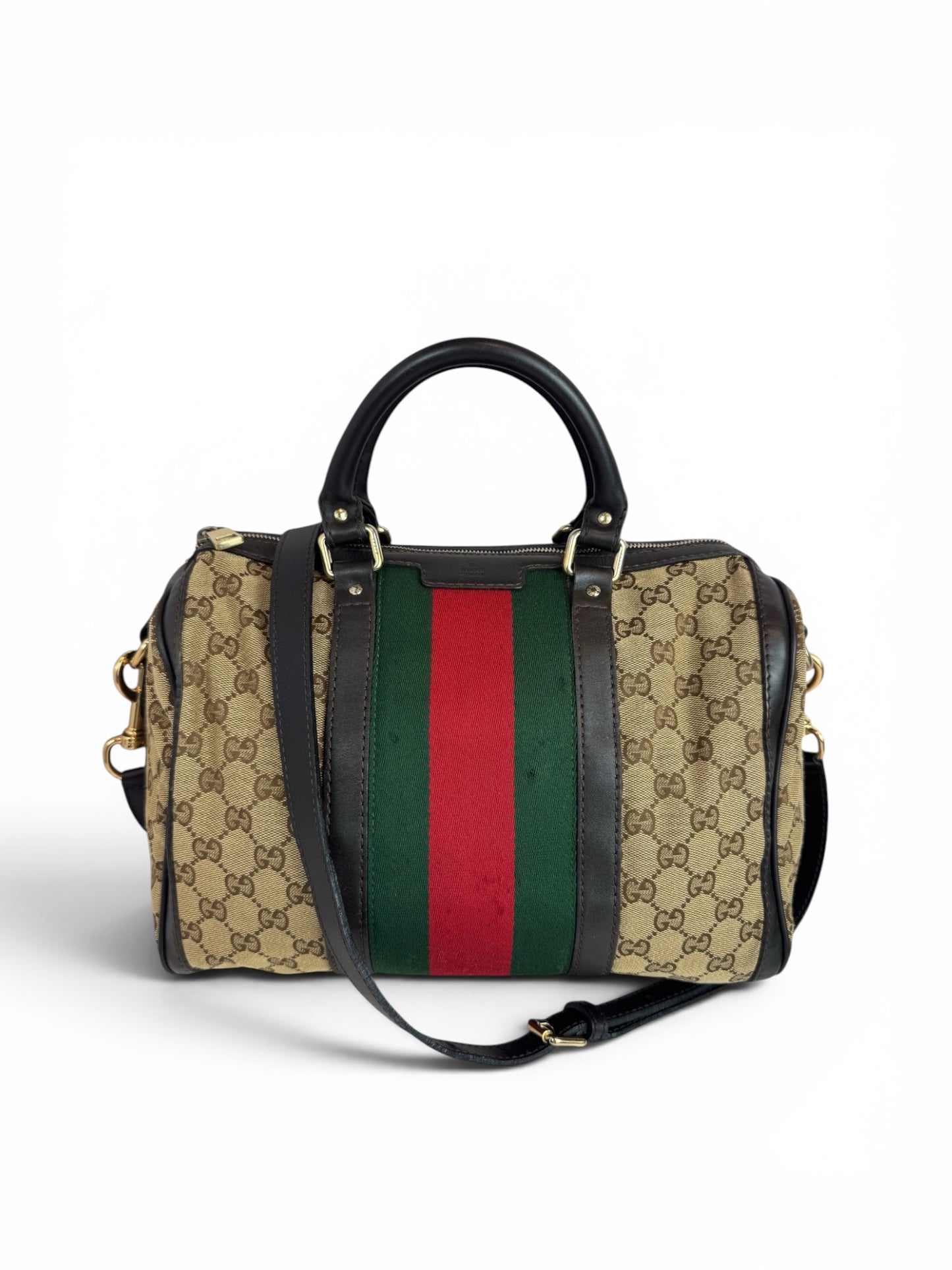GU18👜 Gucci web boston With strap (COA included)
