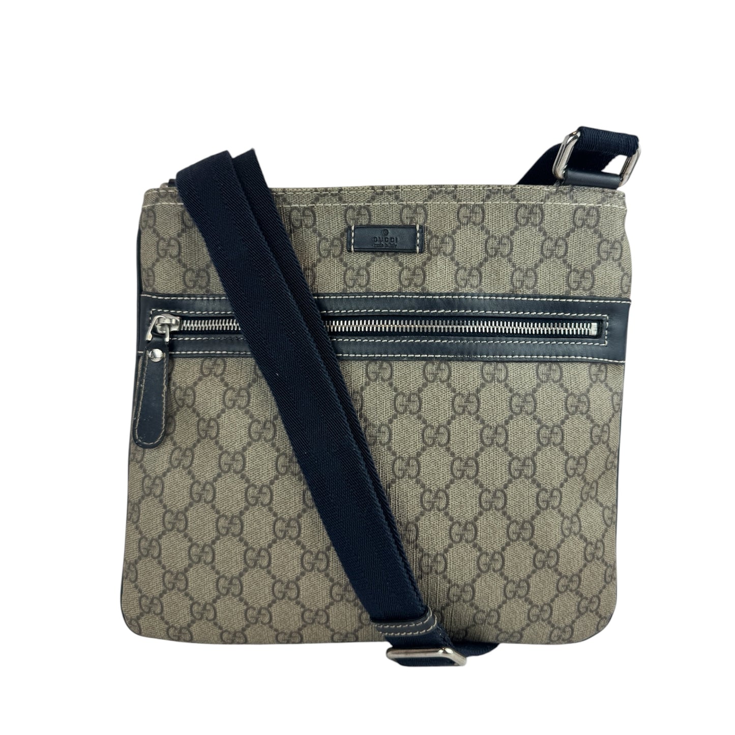Gucci flat GG Supreme front zip messenger Navy