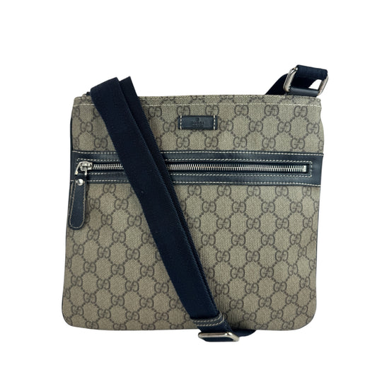 Gucci flat GG Supreme front zip messenger Navy