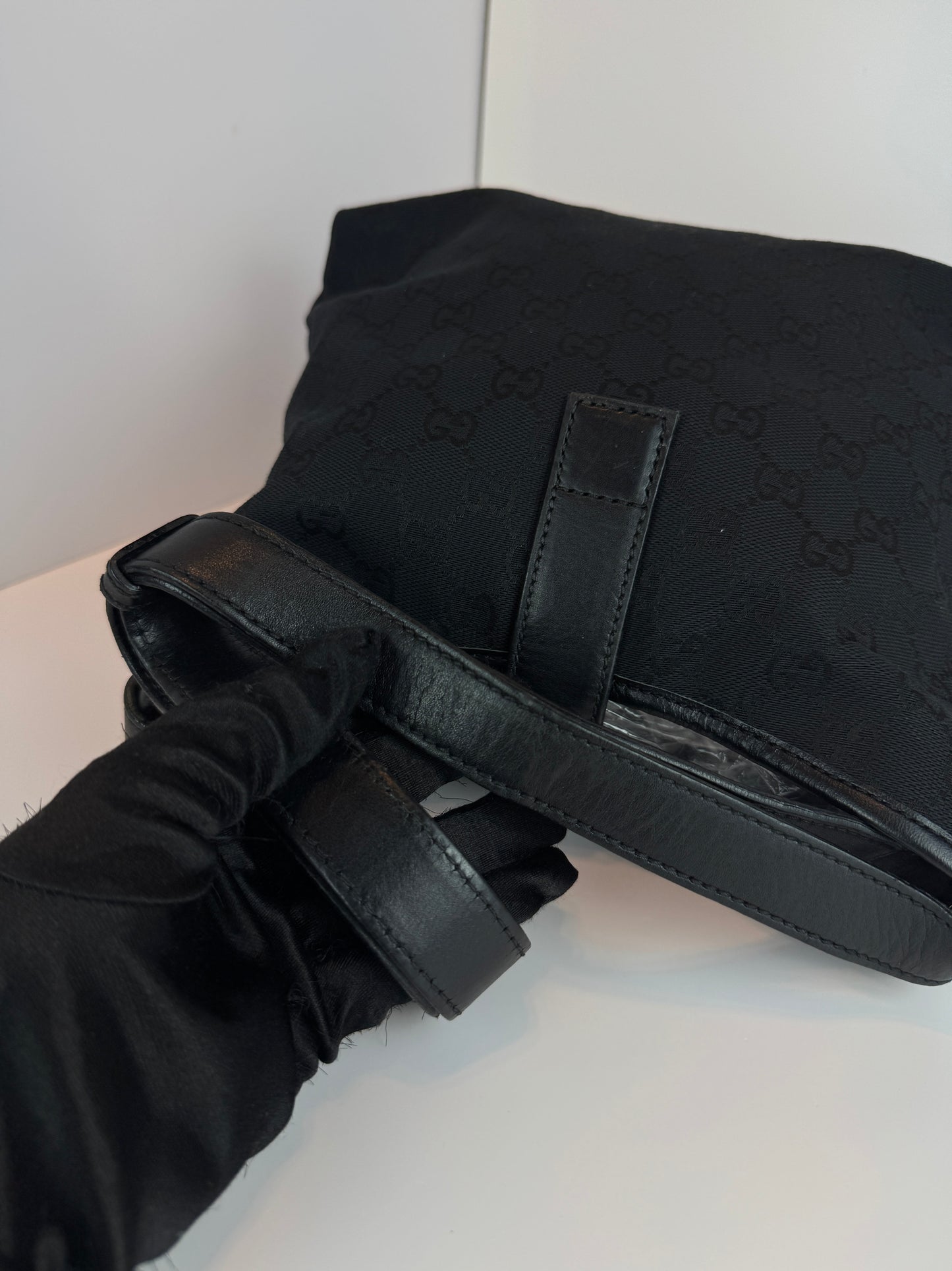 GUCCI Piston Shoulder bag Monogram GG Canvas Black