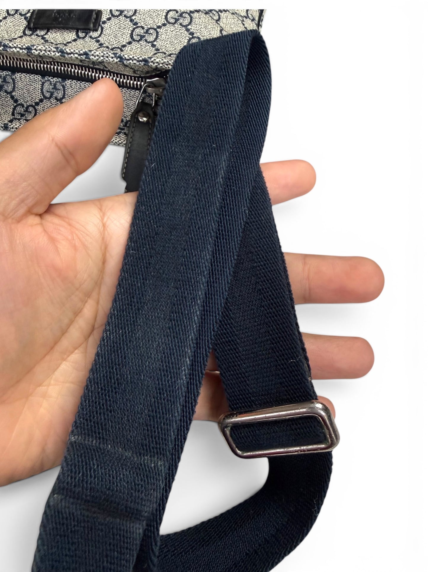 Gucci Zip Top Crossbody Coated Canvas Navy
