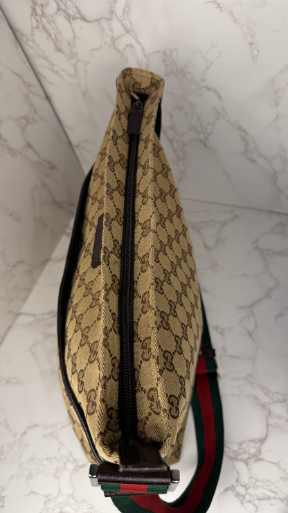 Gucci Flat  Crossbody GG Canvas Web Strap Brown