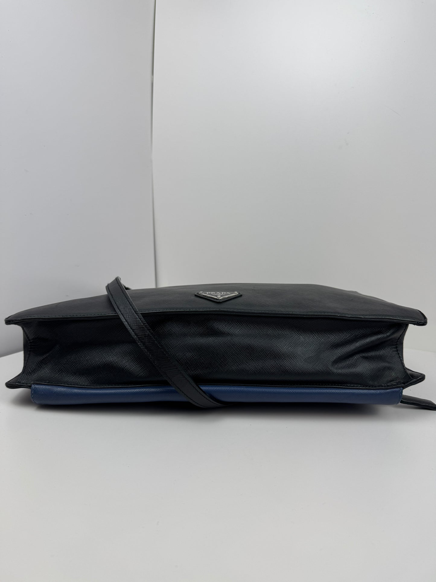 Prada Saffiano Business Briefcase two tone Black& Blue
