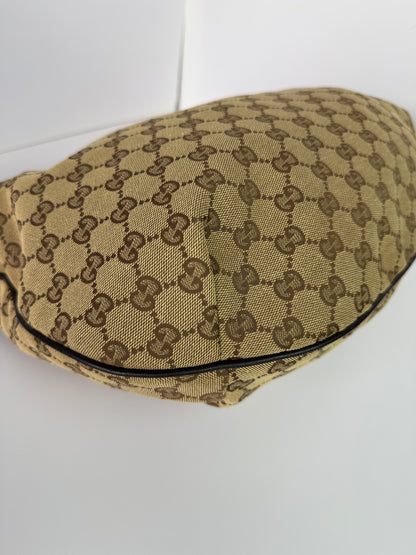 GUCCI Web Large Halfmoon Crossbody GG Canvas Brown