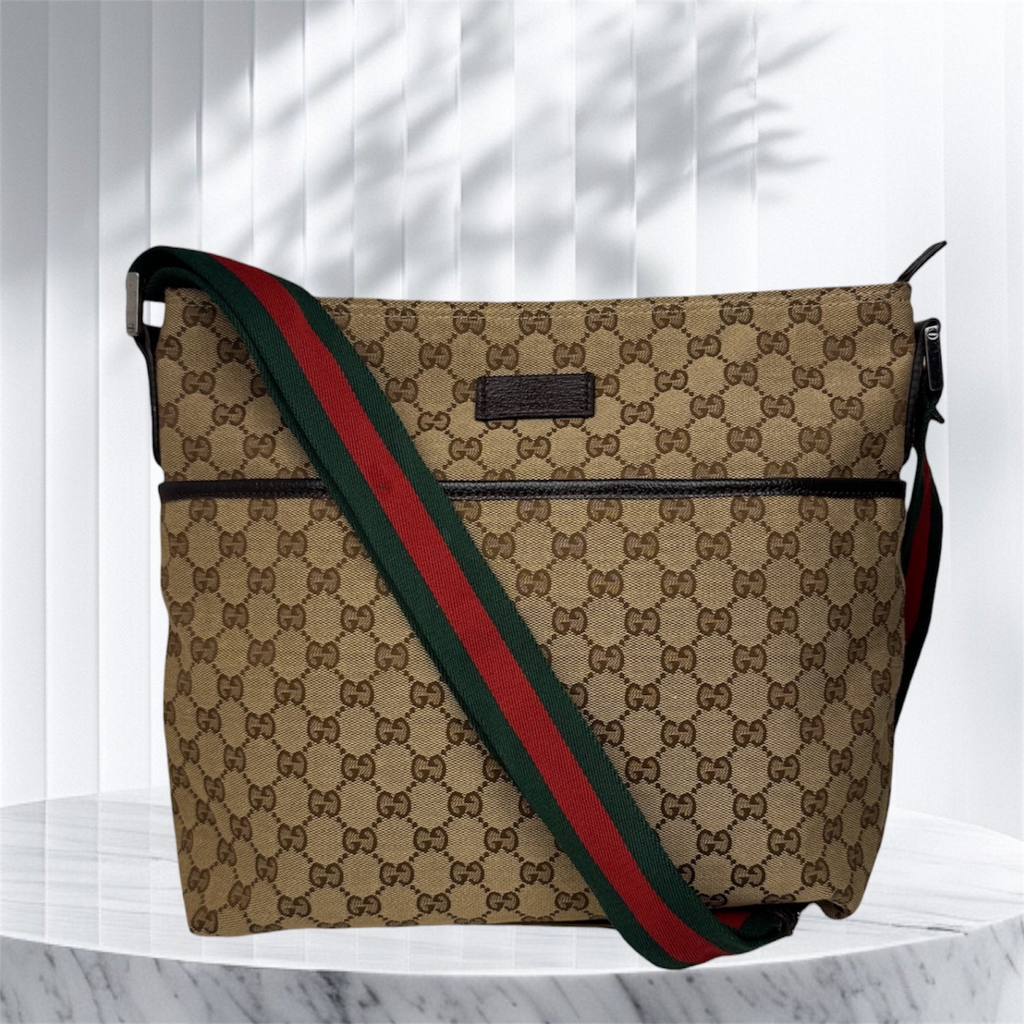 Gucci Flat  Crossbody GG Canvas Web Strap Brown