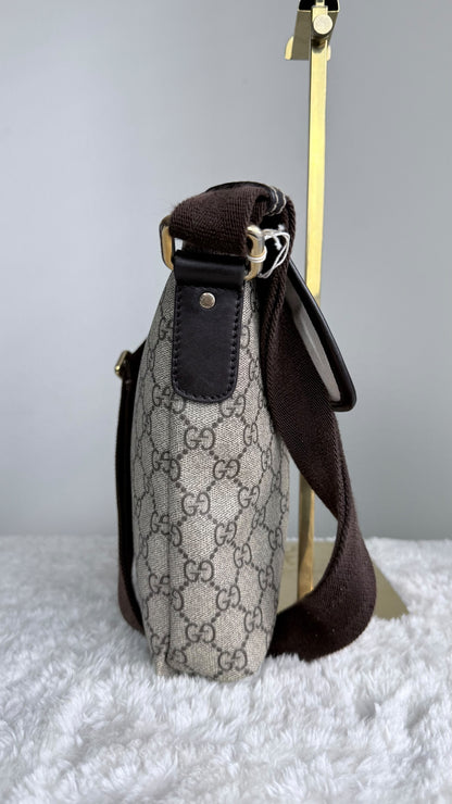 GUCCI Flap Crossbody GG Supreme Coated canvas Brown