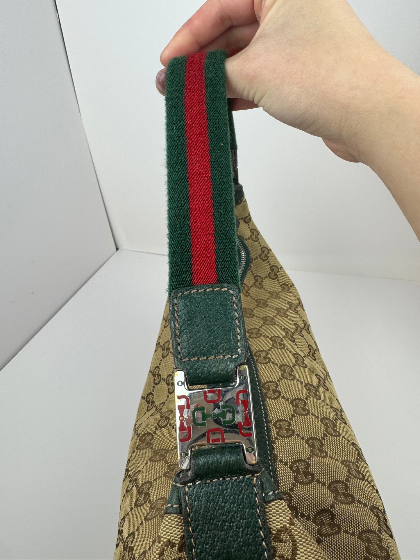 Gucci Hobo Shoulder Bag Sherry Line Strap Green