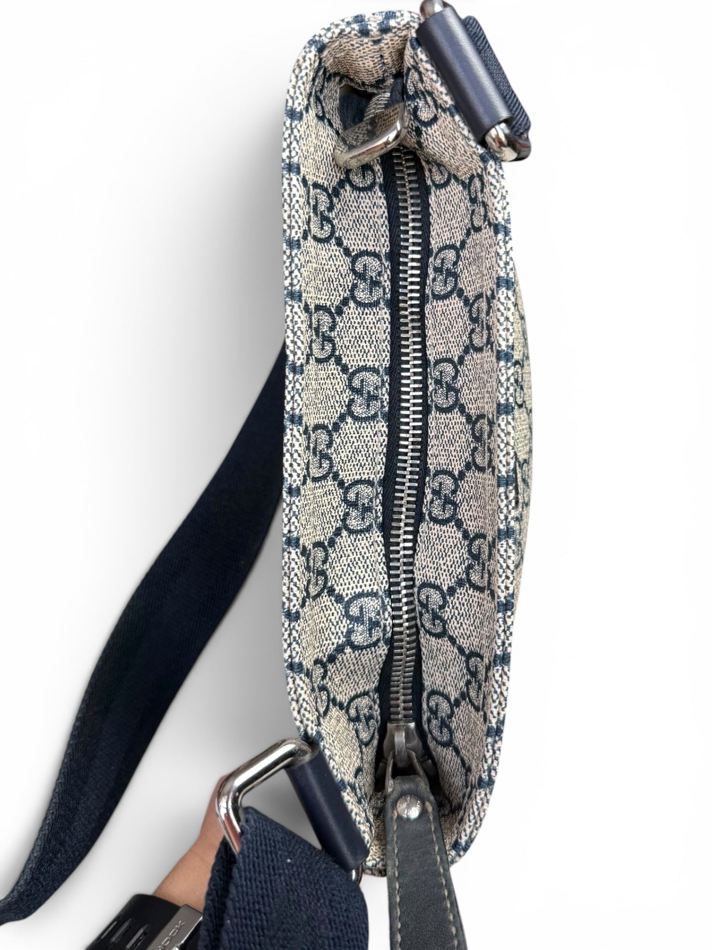 Gucci Zip Top Crossbody Coated Canvas Navy