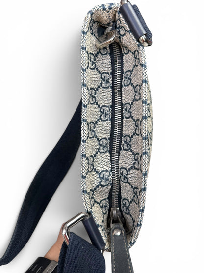 Gucci Zip Top Crossbody Coated Canvas Navy