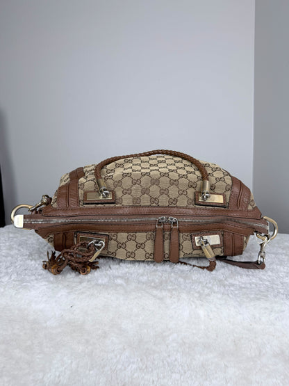 GUCCI Bella GG Canvas Handbag Brown
