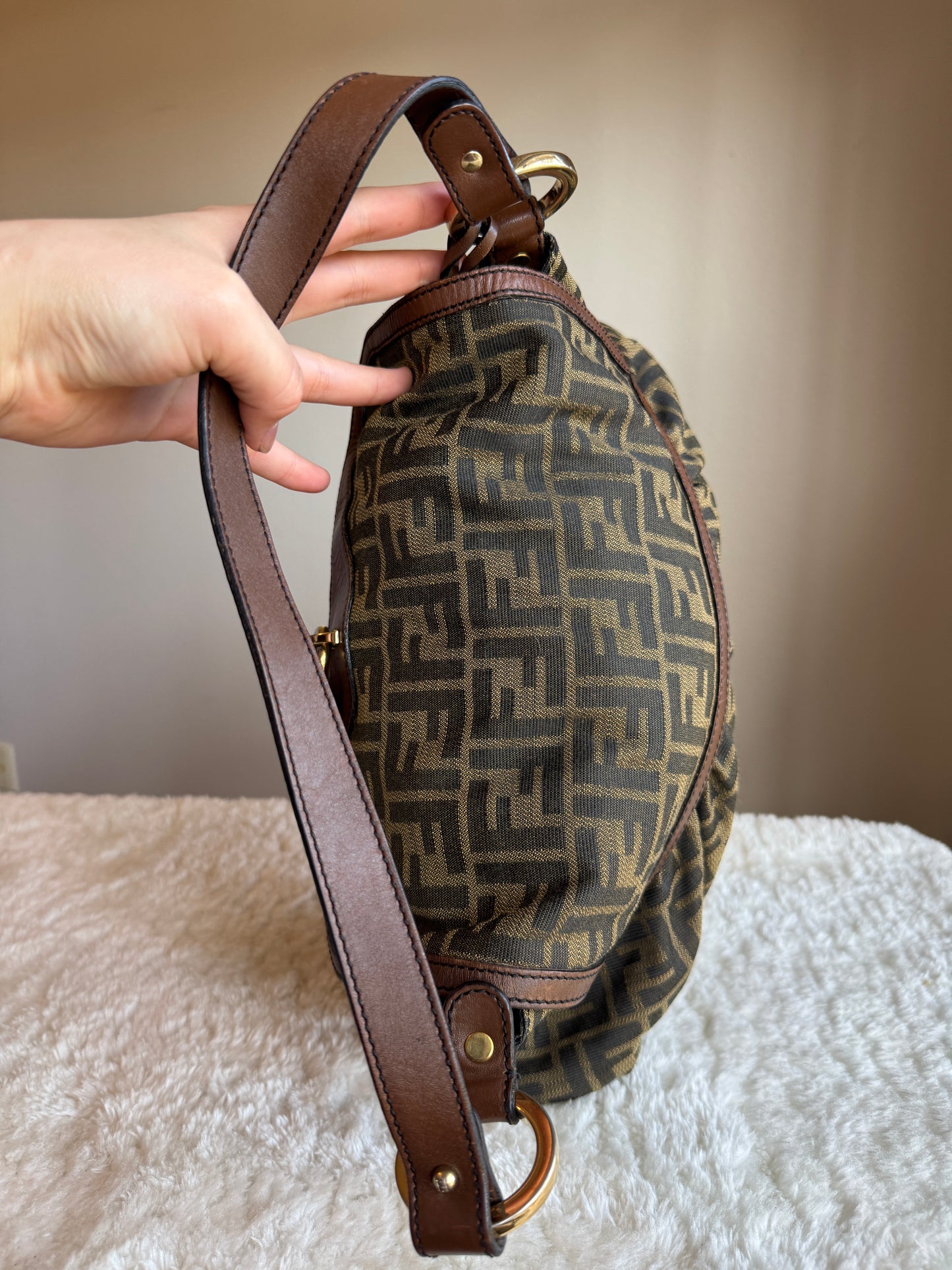 FENDI Pleated Zucca Canvas Shoulder bag
