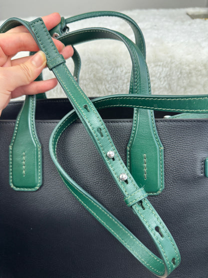BURBERRY Derby Calfskin House Check Medium Banner Tote Black Sea Green