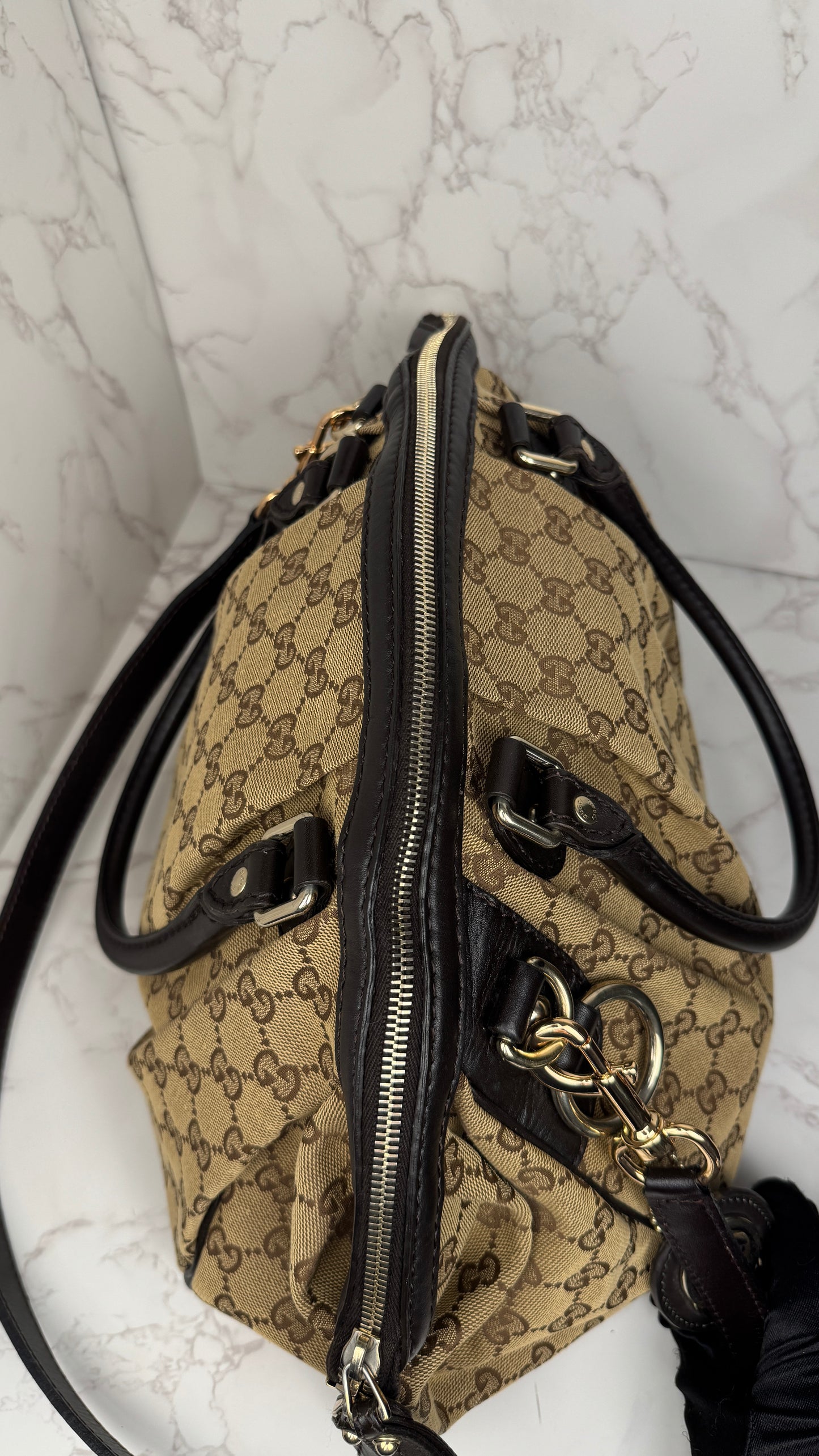 Gucci Sukey Boston With Strap GG Canvas Brown