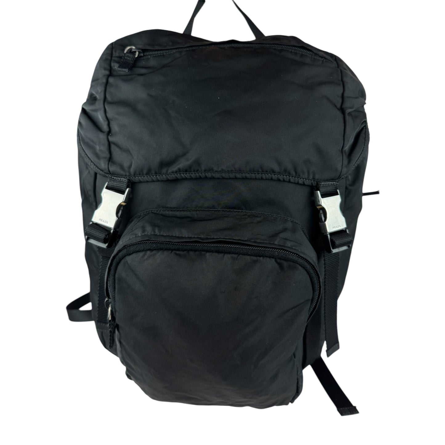 PRADA Tessuto Nylon Montagna Double Buckle Backpack Black