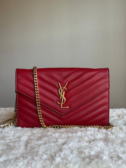 LOUIS VUITTON Classic wallet on chain matelasse Chevron leather medium red