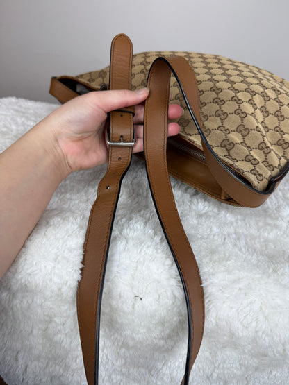 GUCCI Web Flat Messenger GG Canvas Brown