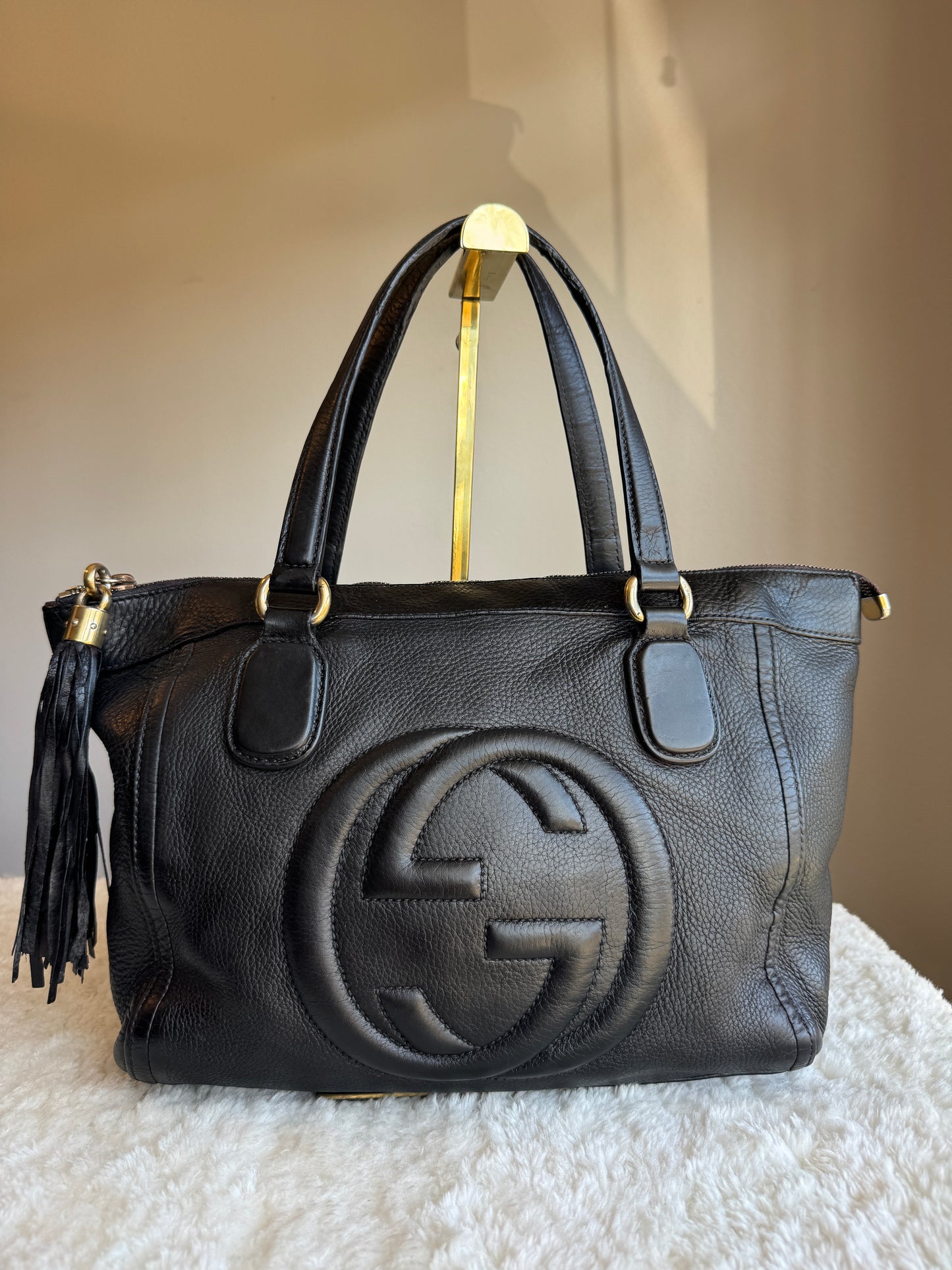 GUCCI Soho Zip Tote Leather Small Black