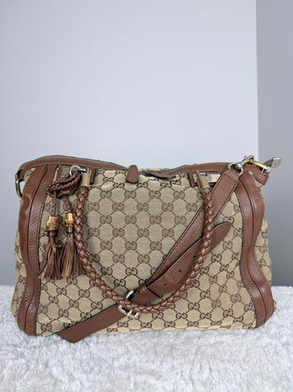 GUCCI Bella GG Canvas Handbag Brown