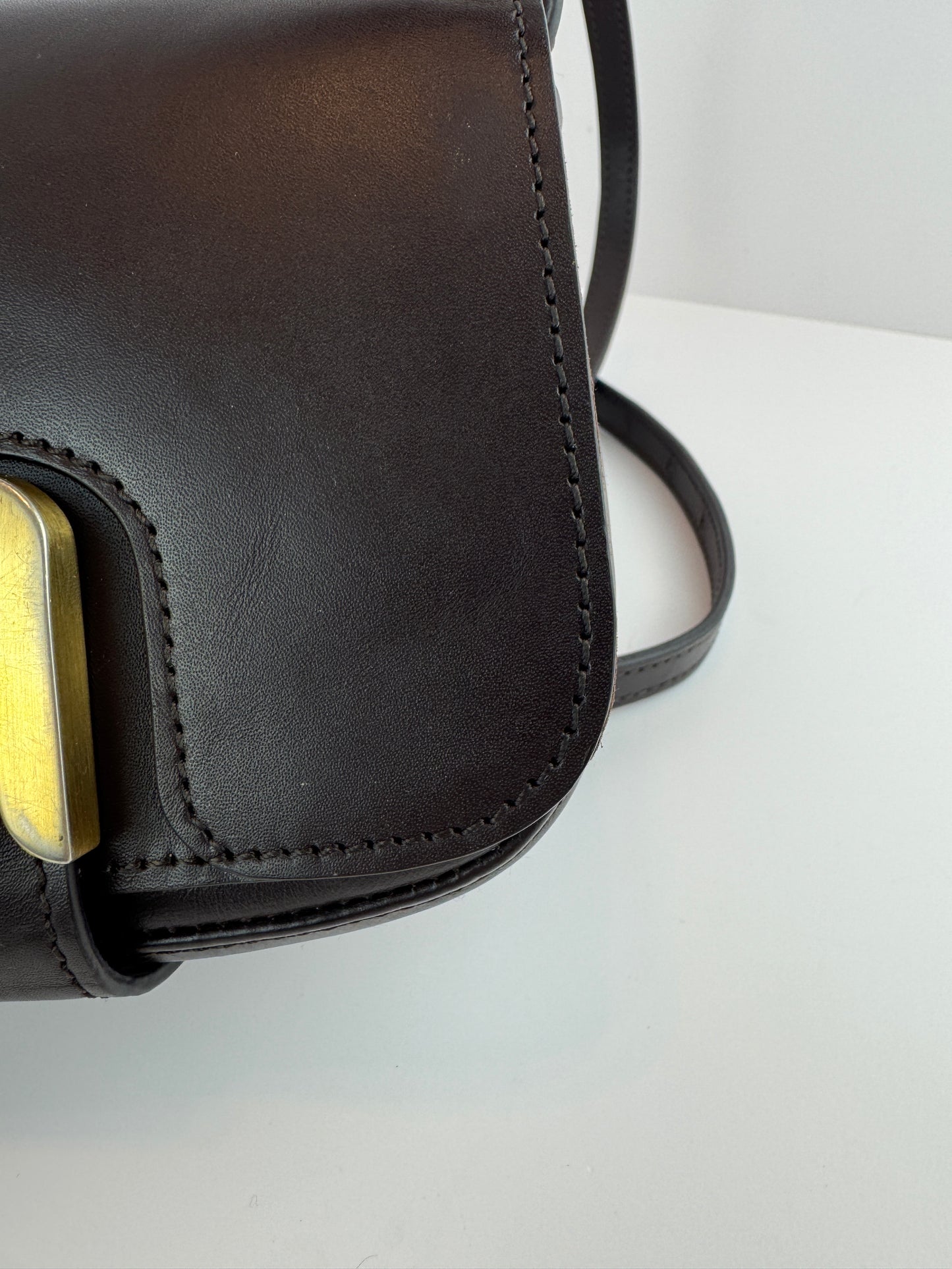 Fendi Vitello Elite Small Chameleon Crossbody Dark Brown