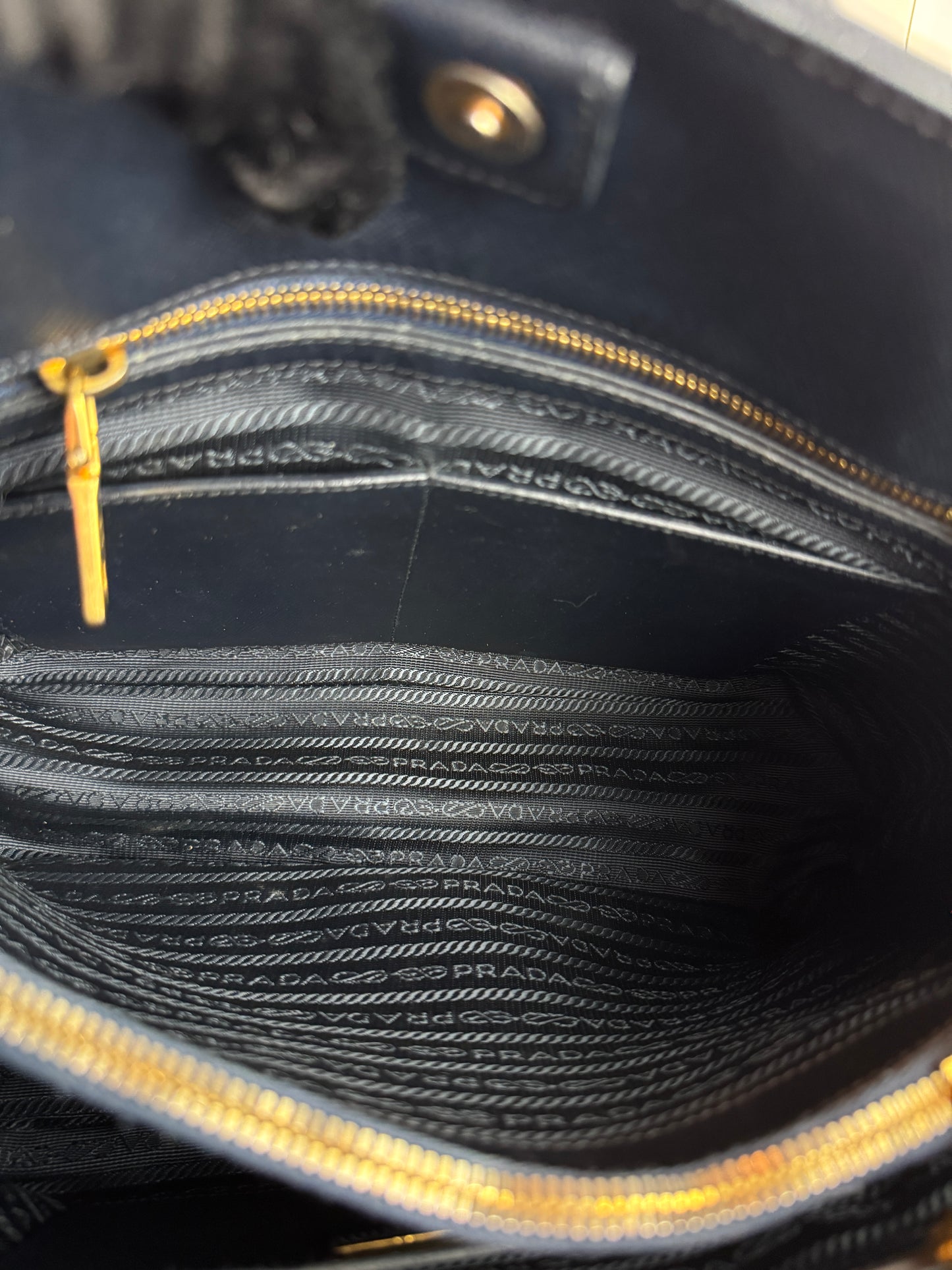 Prada Vernice Medium Open Promenade tote Navy Black
