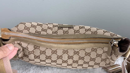 GUCCI Web Halfmoon Hobo  GG Canvas Gold Metallic