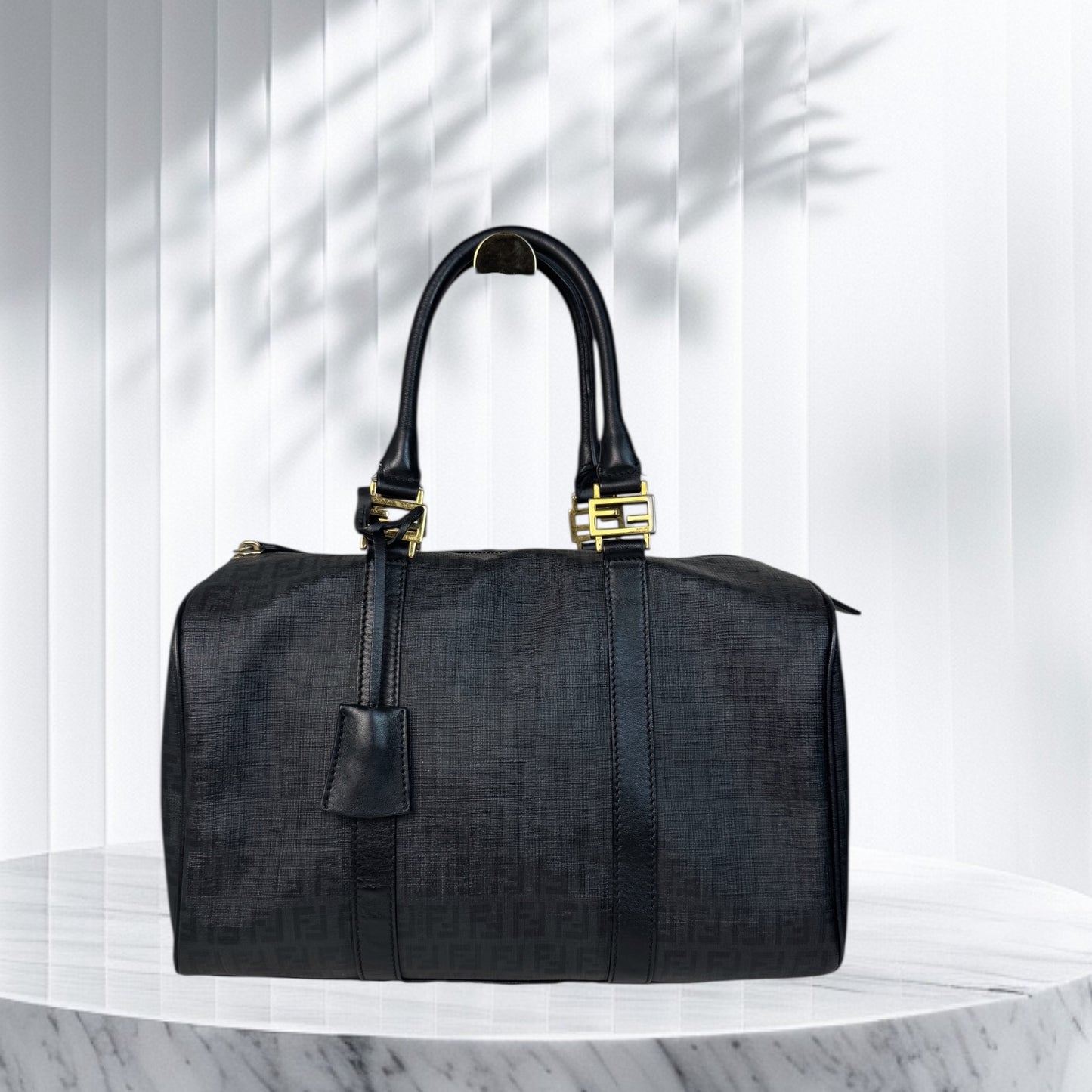 Fendi Zucca Canvas Leather Trim Boston