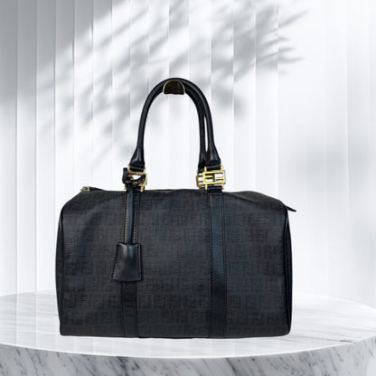 Fendi Zucca Canvas Leather Trim Boston