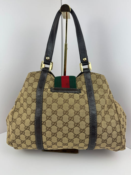 GUCCI Web Tote New Ladies Monogram Dark Brown