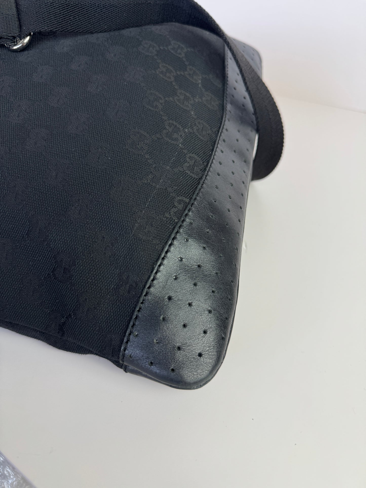 GUCCI Front pocket Messenger GG Canvas with Perforated Leather medium