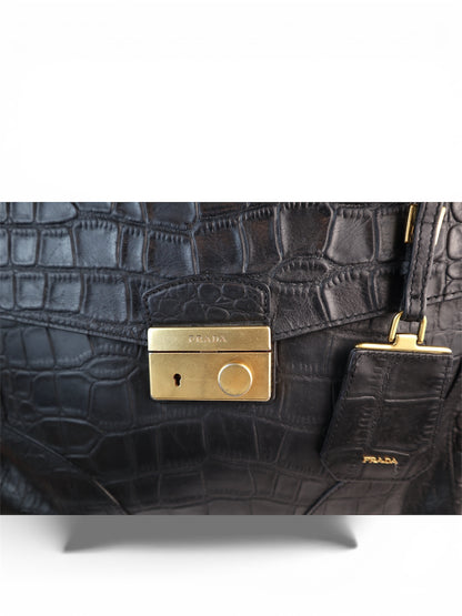 Prada Croc-Embossed Leather Top Handle Bag – Medium