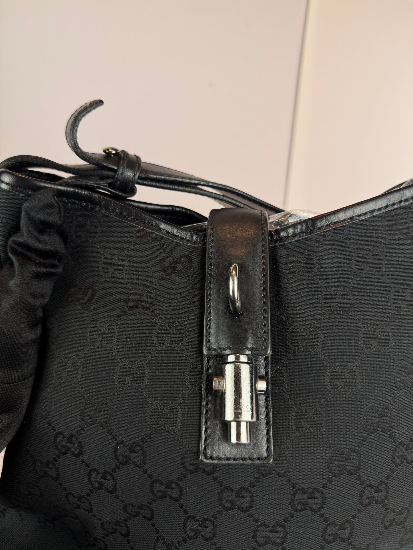 GUCCI Piston Shoulder bag Monogram GG Canvas Black