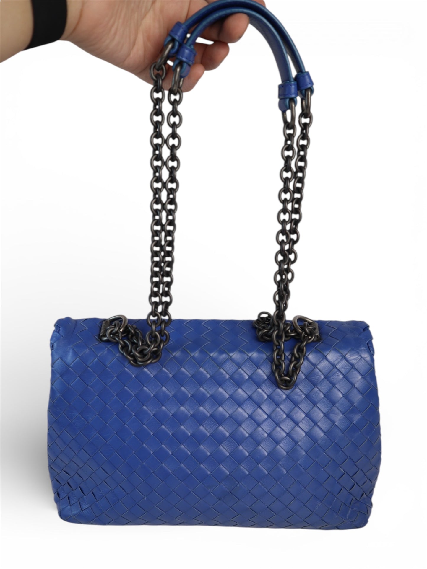 Bottega Veneta Nappa Intrecciato Large Olimpa Bag Blue