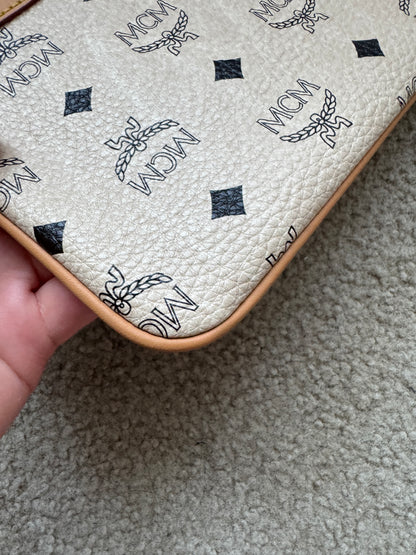 MCM white Visetos printed leather pochette with gold-tone hardware