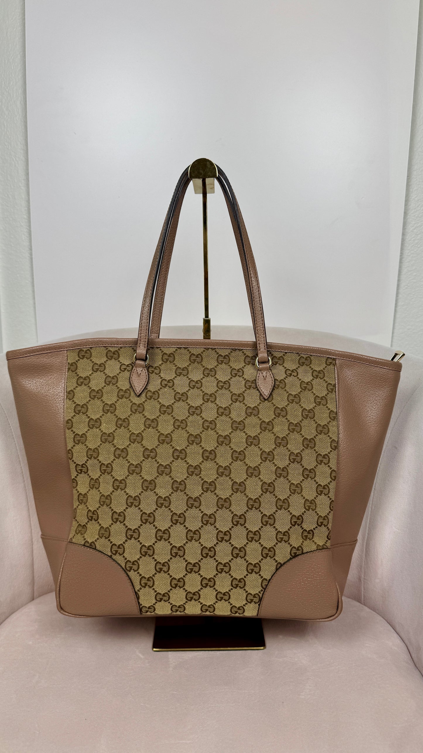 Gucci Bree GG Canvas Tote Shoulder Bag Nude